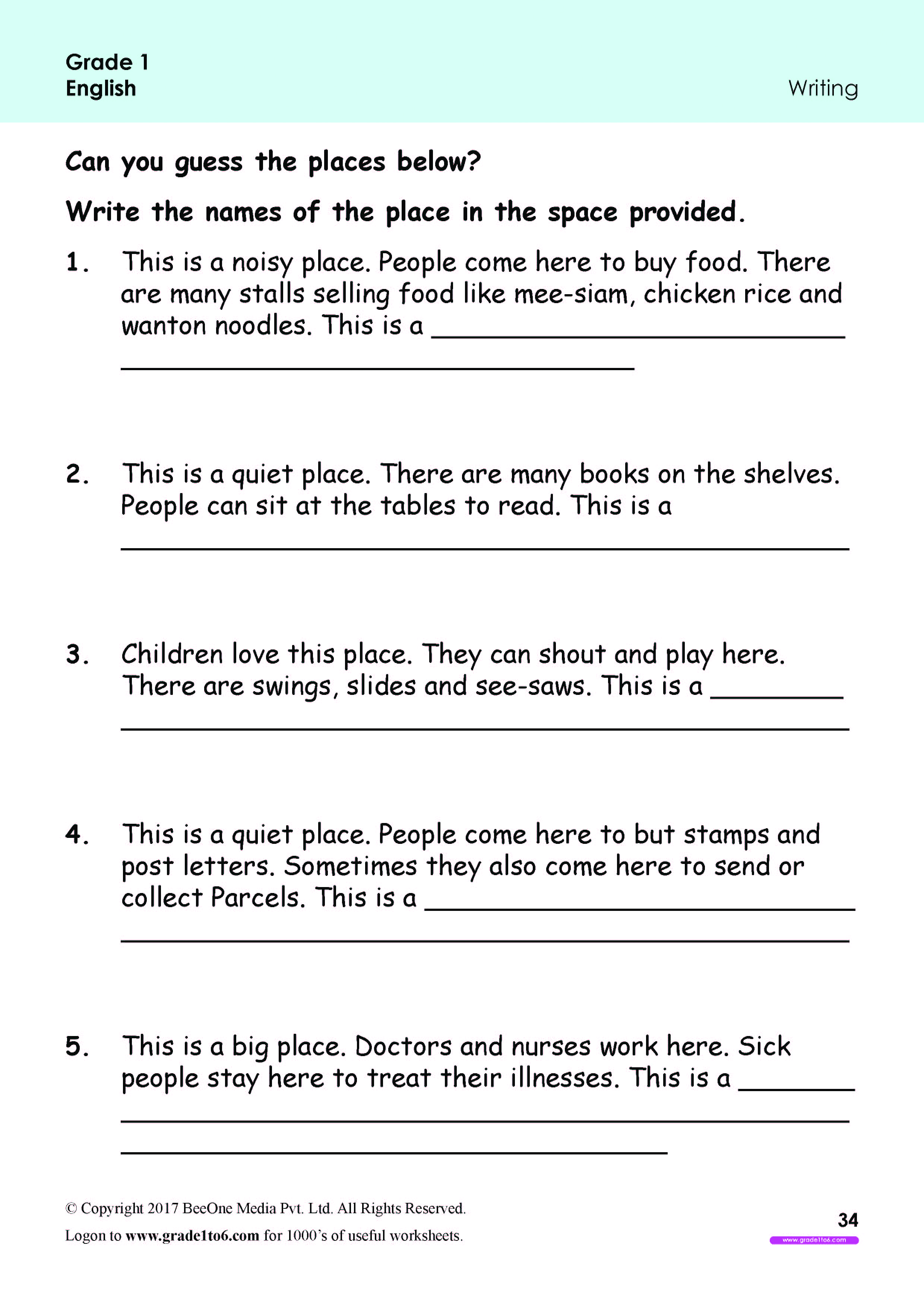 english literacy understanding worksheets www grade1to6 com