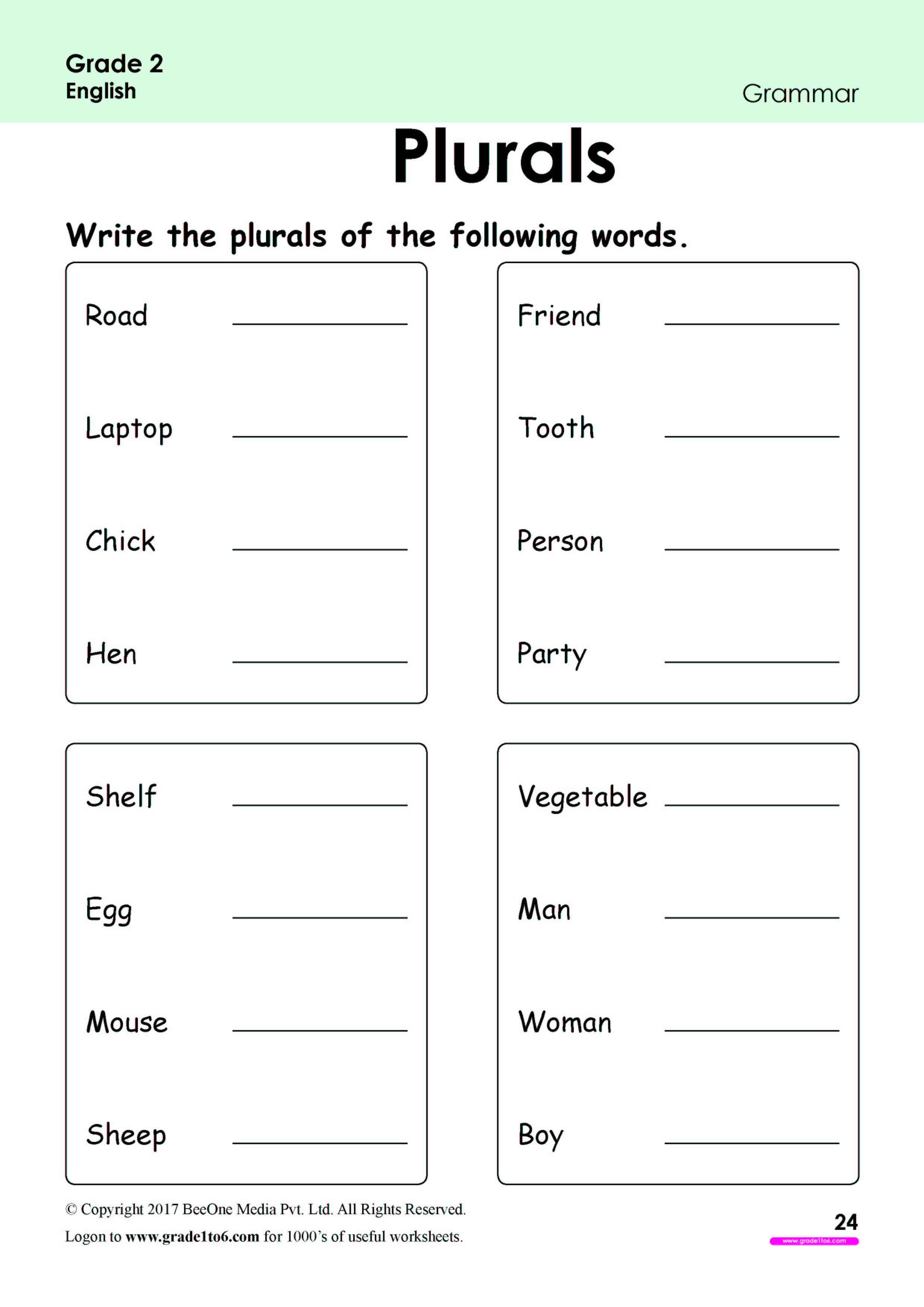 singular and plural nouns worksheet www grade1to6 com