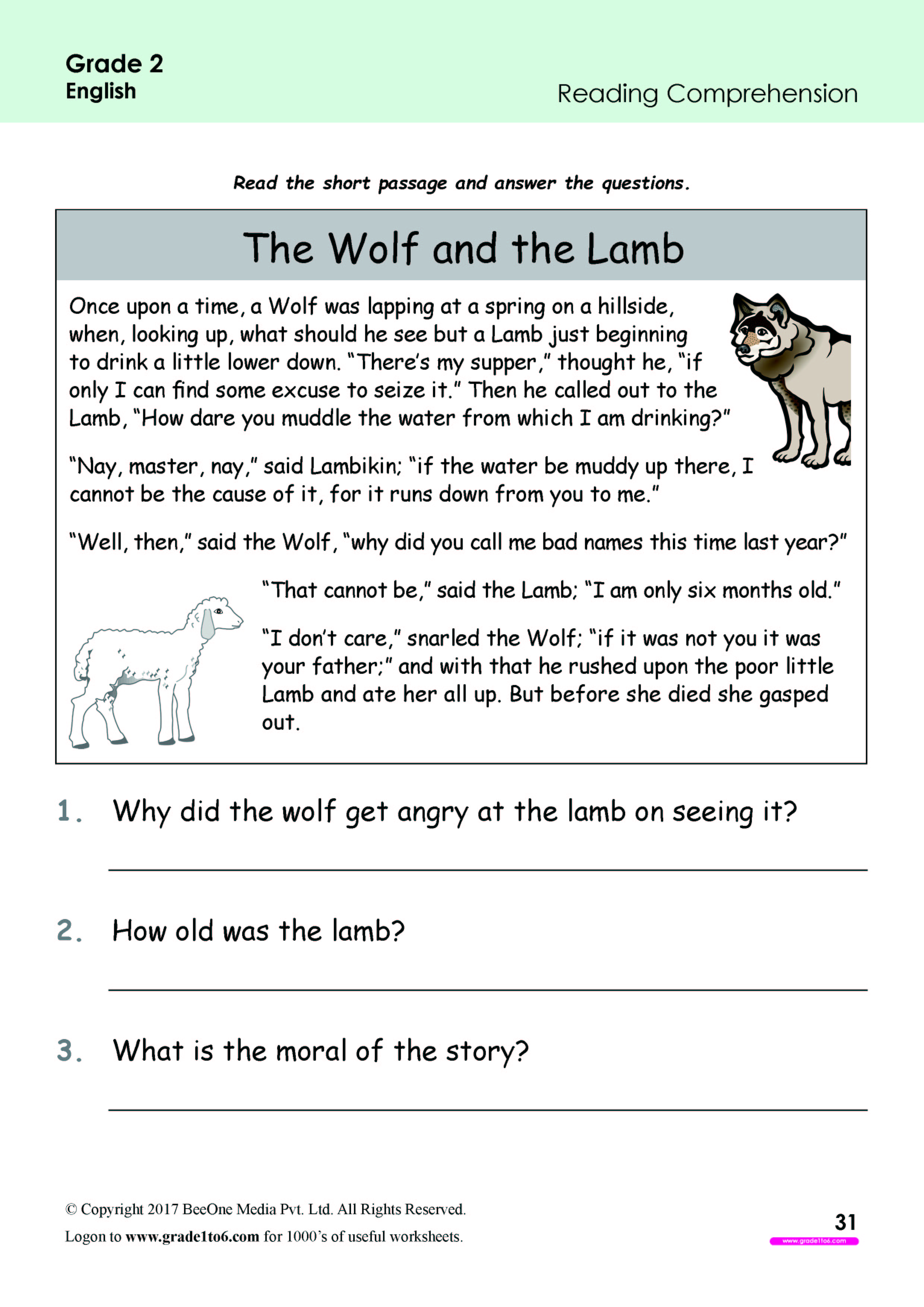 2nd grade reading comprehension worksheets www grade1to6 com