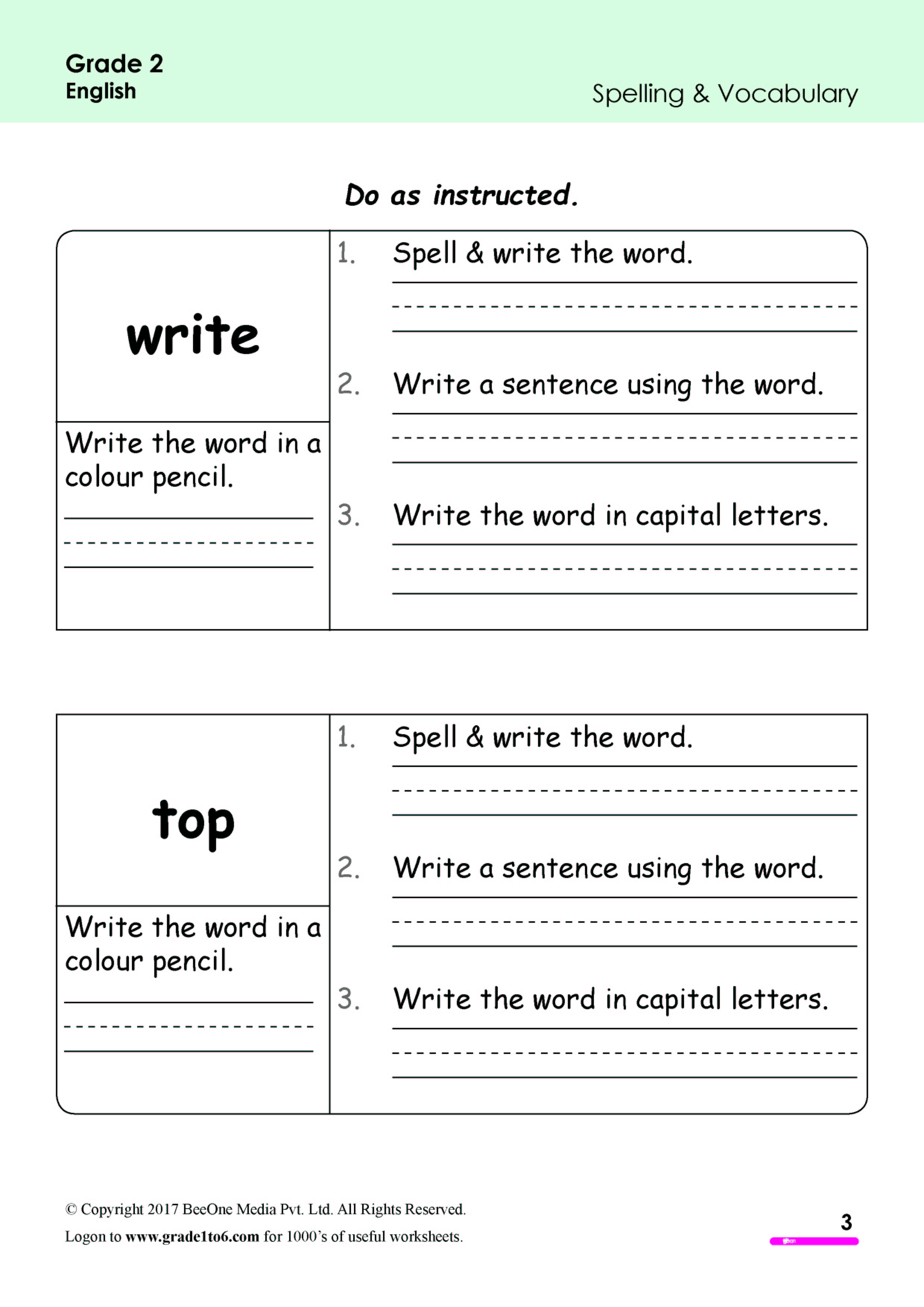 spellings worksheets 2nd grade www grade1to6 com