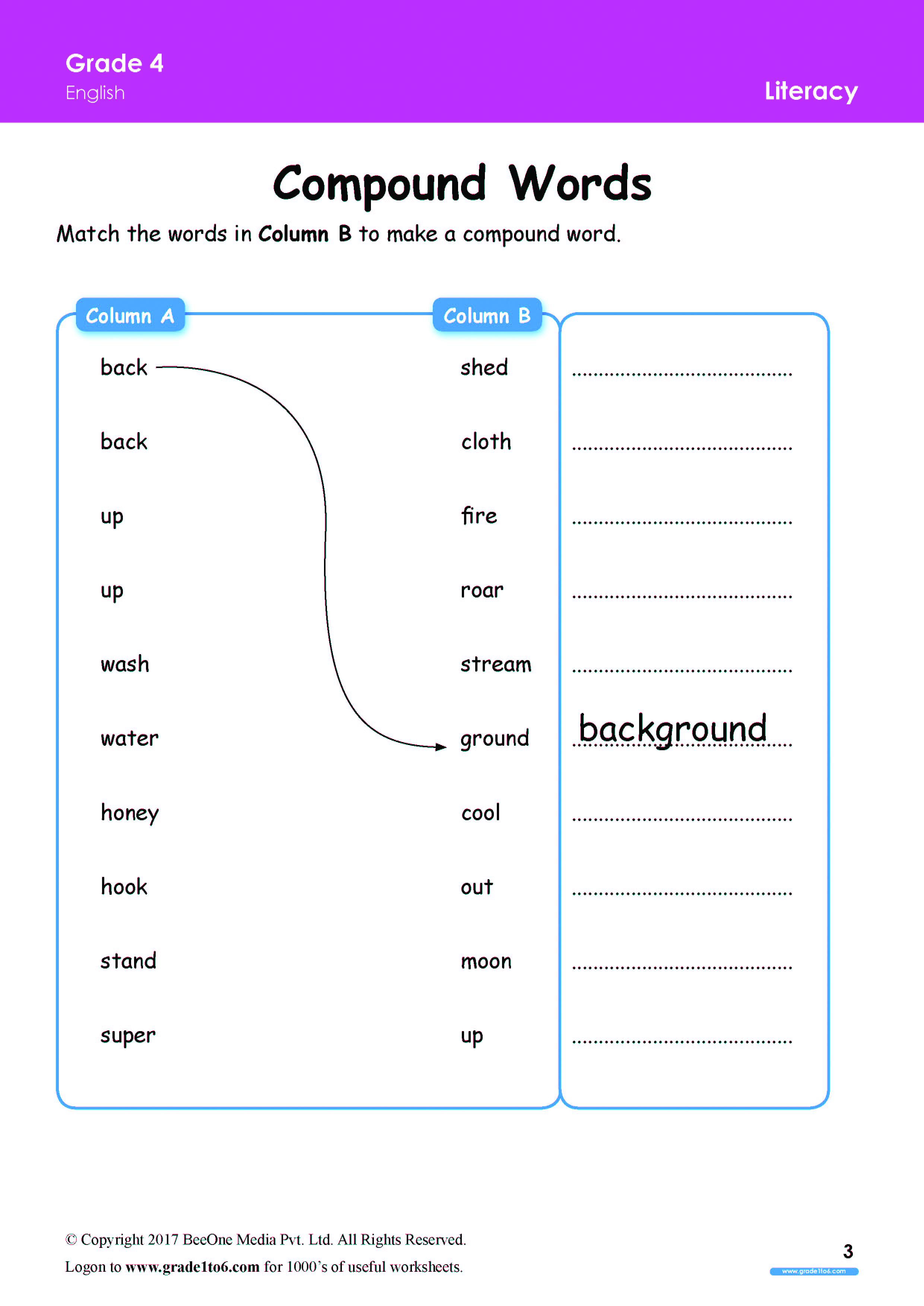 Compound words worksheets for Grade 4|www.grade1to6.com