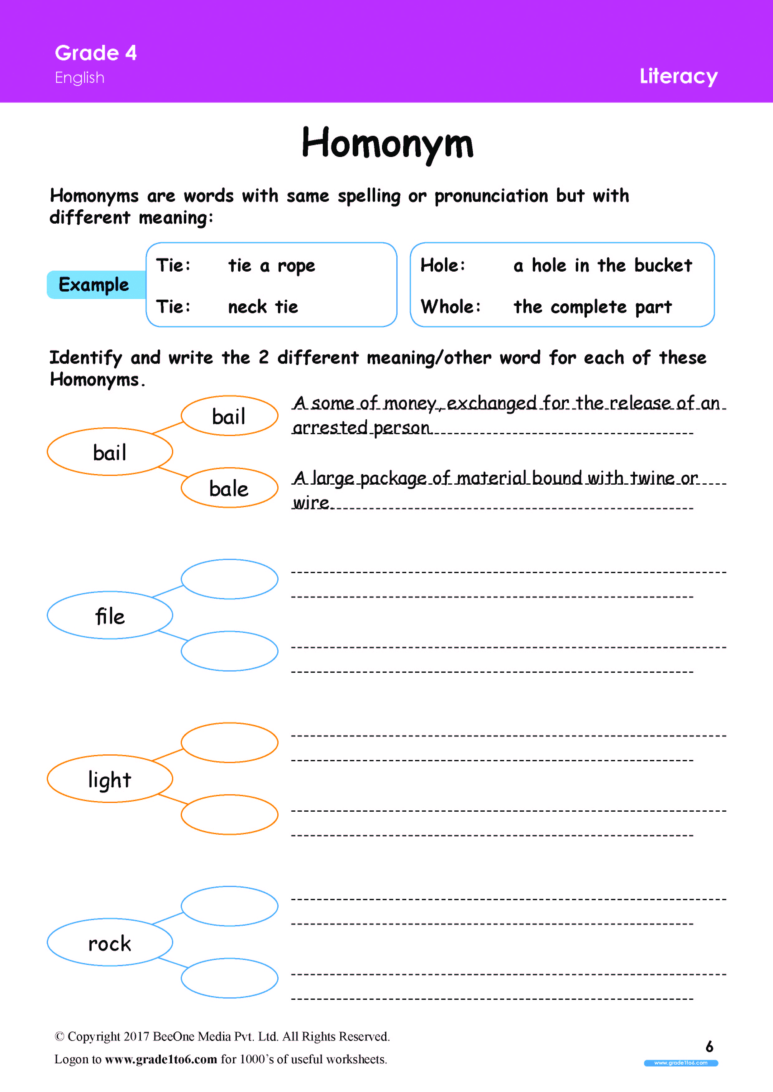 homonym worksheets for grade 4 www grade1to6 com