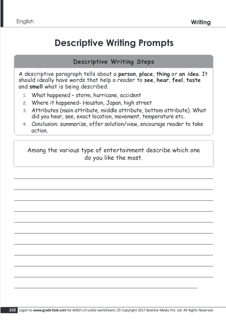 Descriptive Writing Worksheet 5th Grade