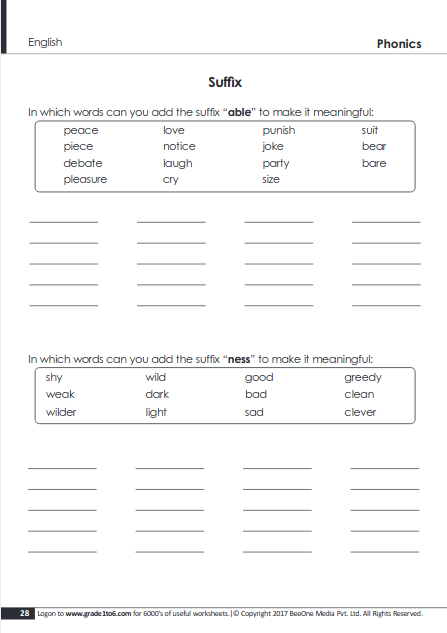 suffix worksheets grade 6wwwgrade1to6com