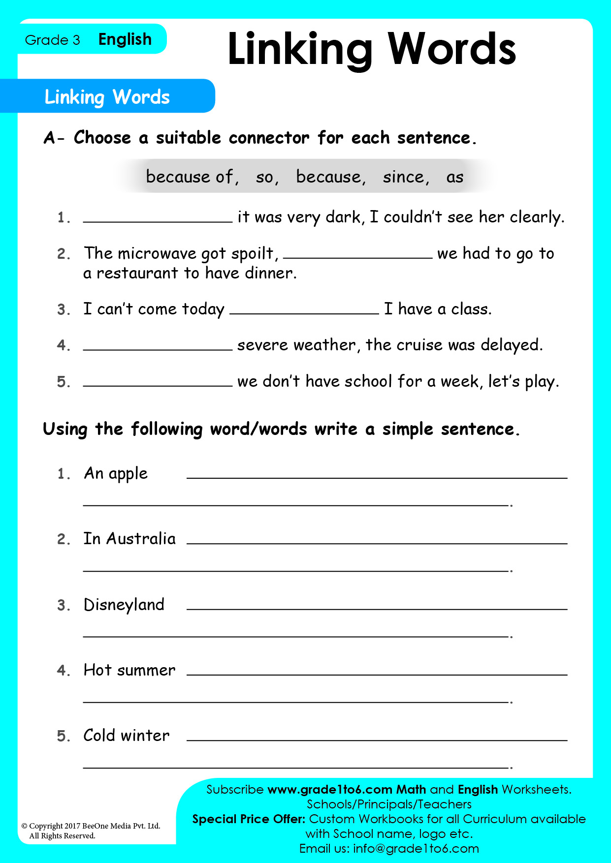Linking Words Worksheet Grade1to6