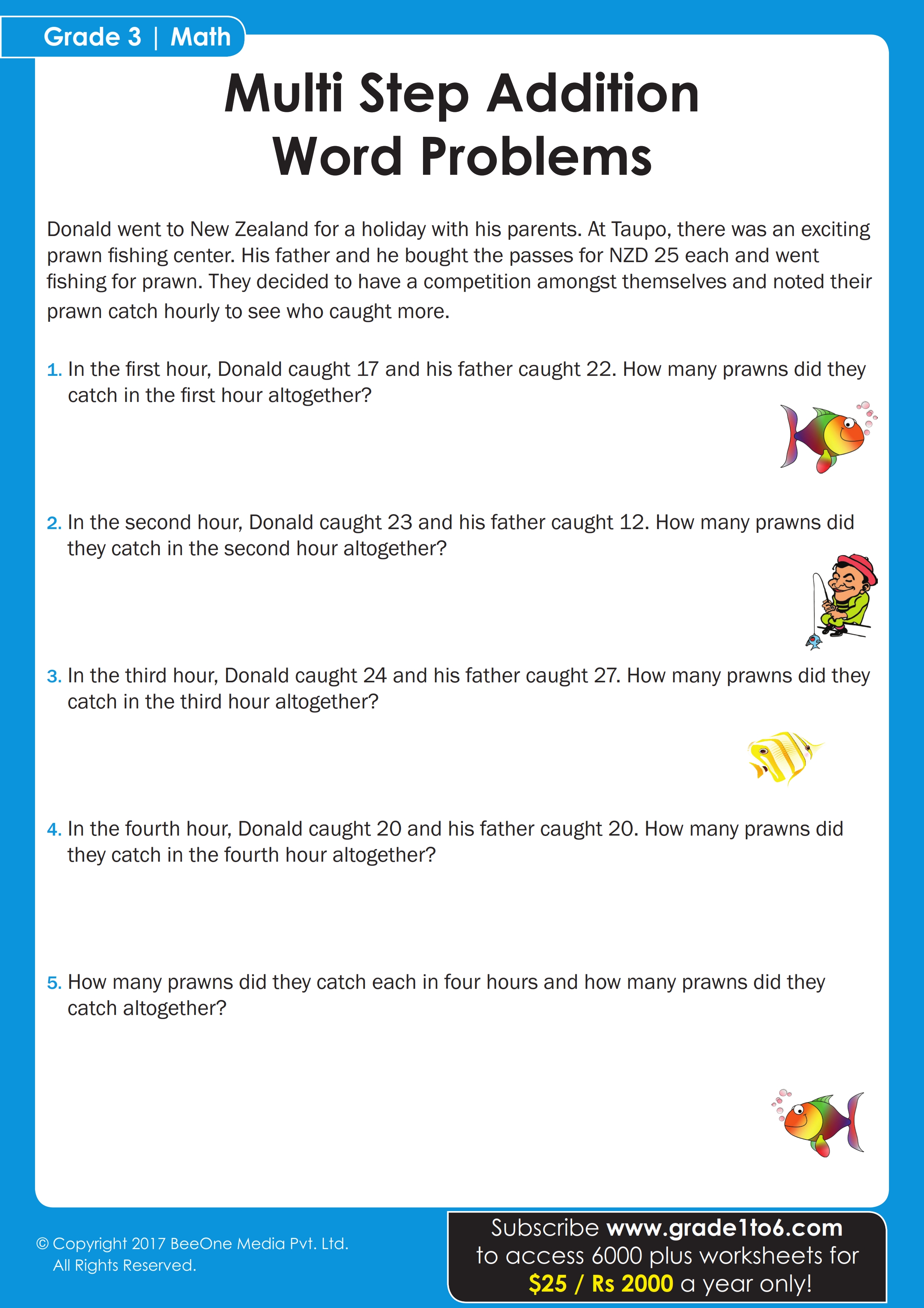 Multi Step Word Problems Worksheets Grade1to6