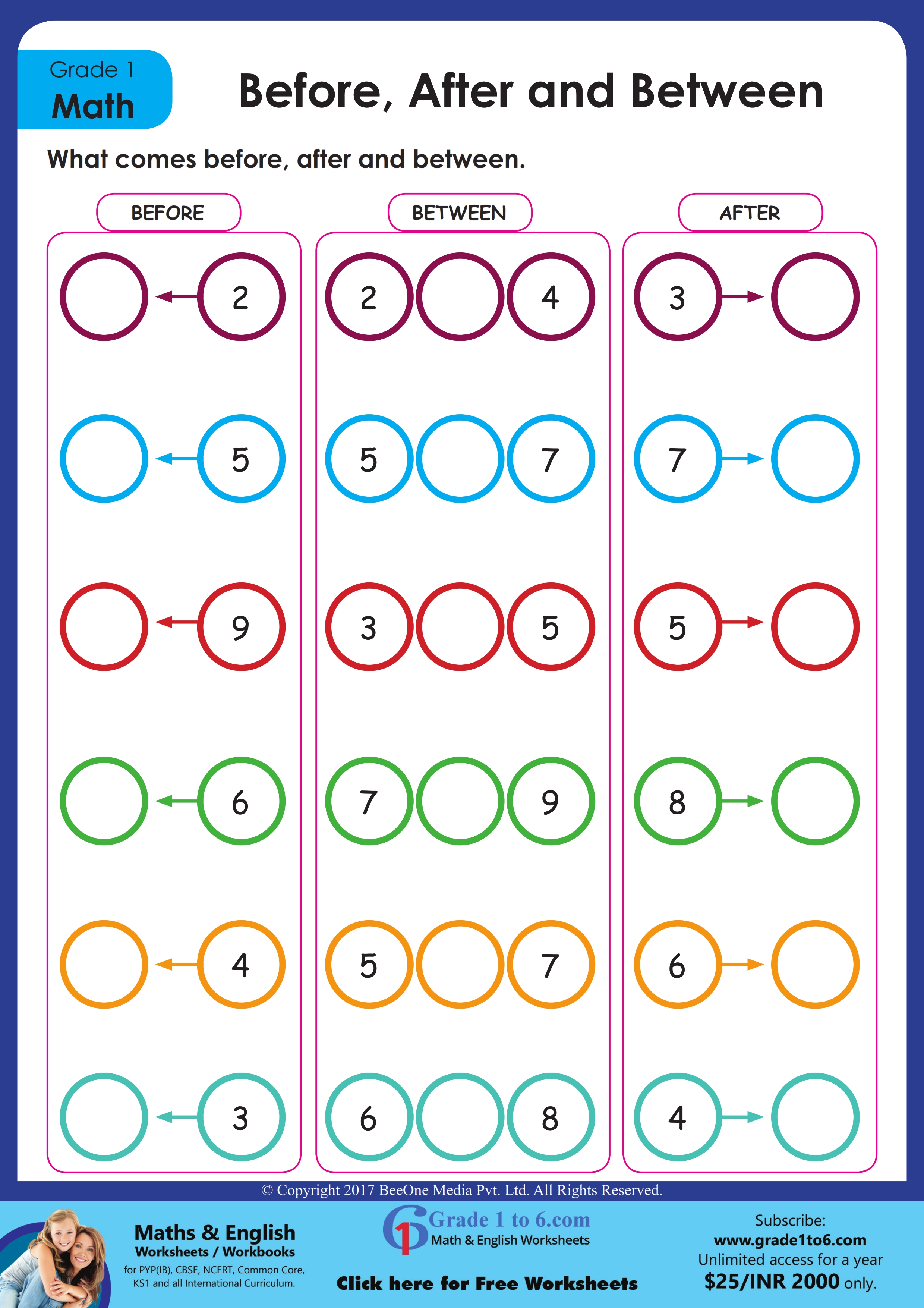 Numbers Before After And Between Free Printable 1st G - vrogue.co