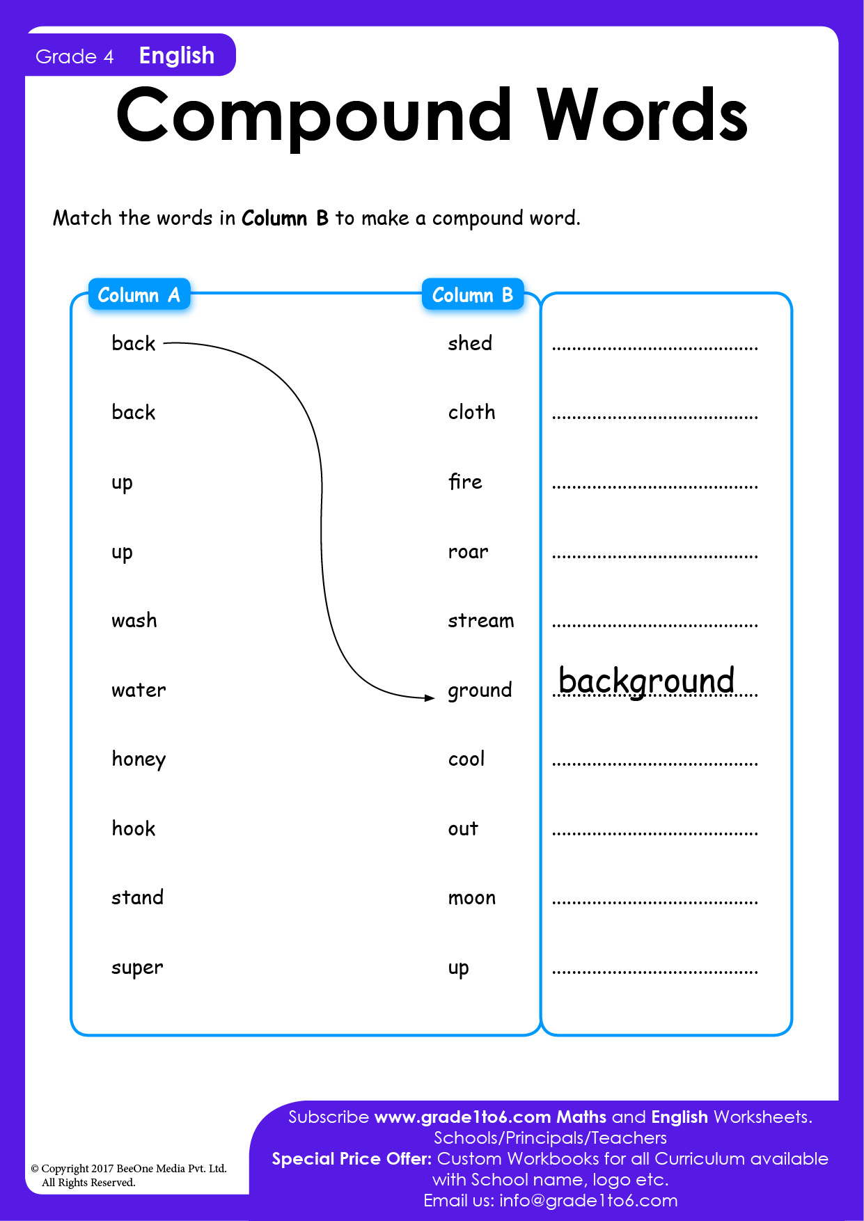 Compound words worksheets for Grade 4 | Grade1to6.com
