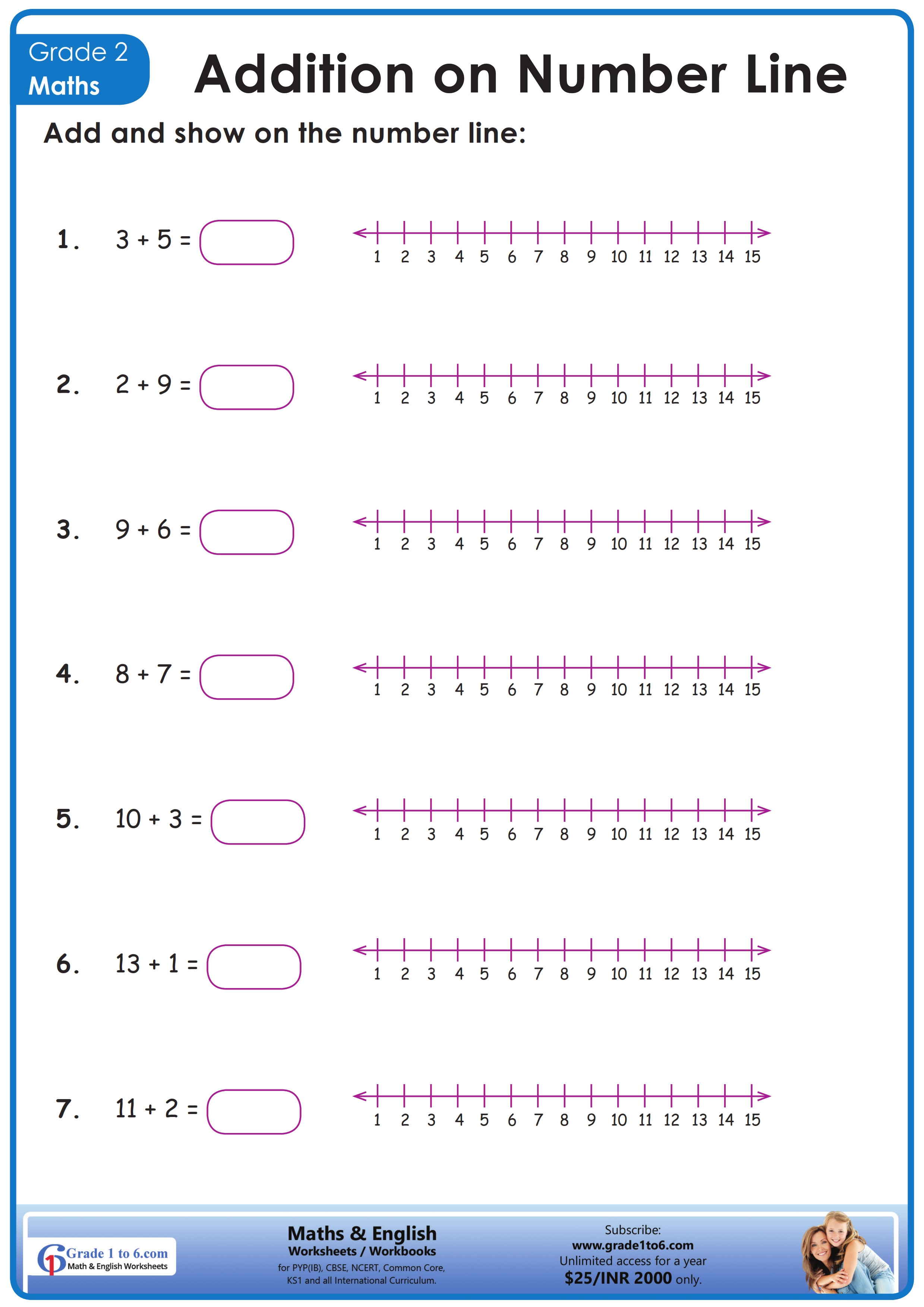 Class 2 Maths Addition On A Number Line Worksheet Grade1to6
