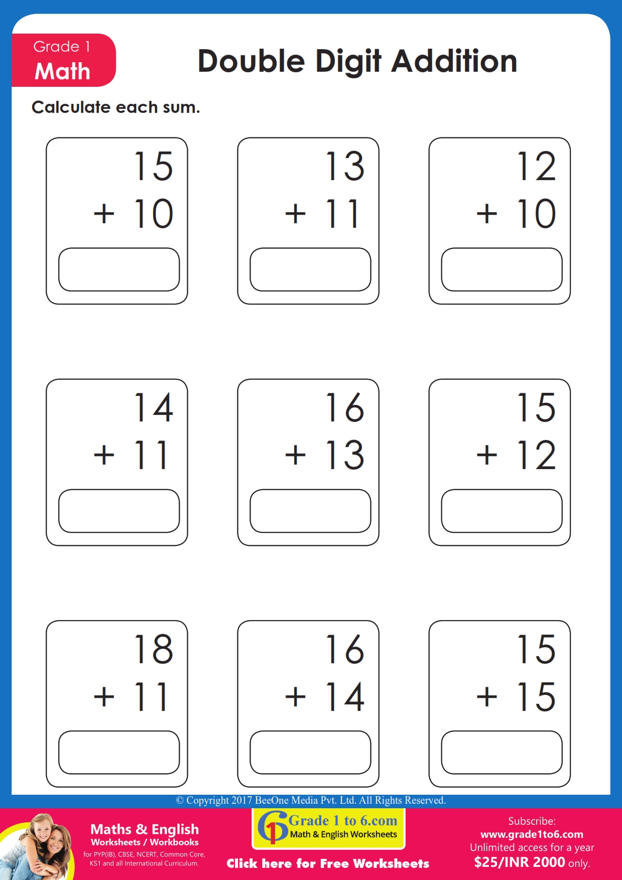 Class 1 Maths Worksheets Pdf Free Download
