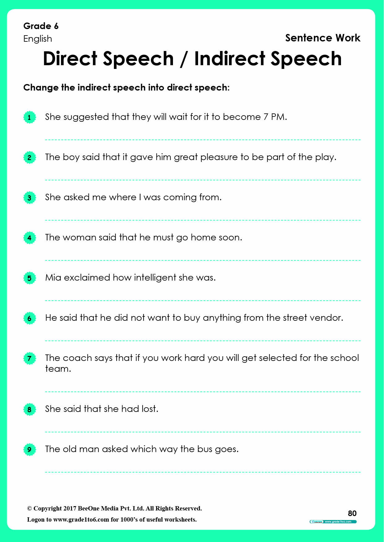 live worksheet on direct and indirect speech