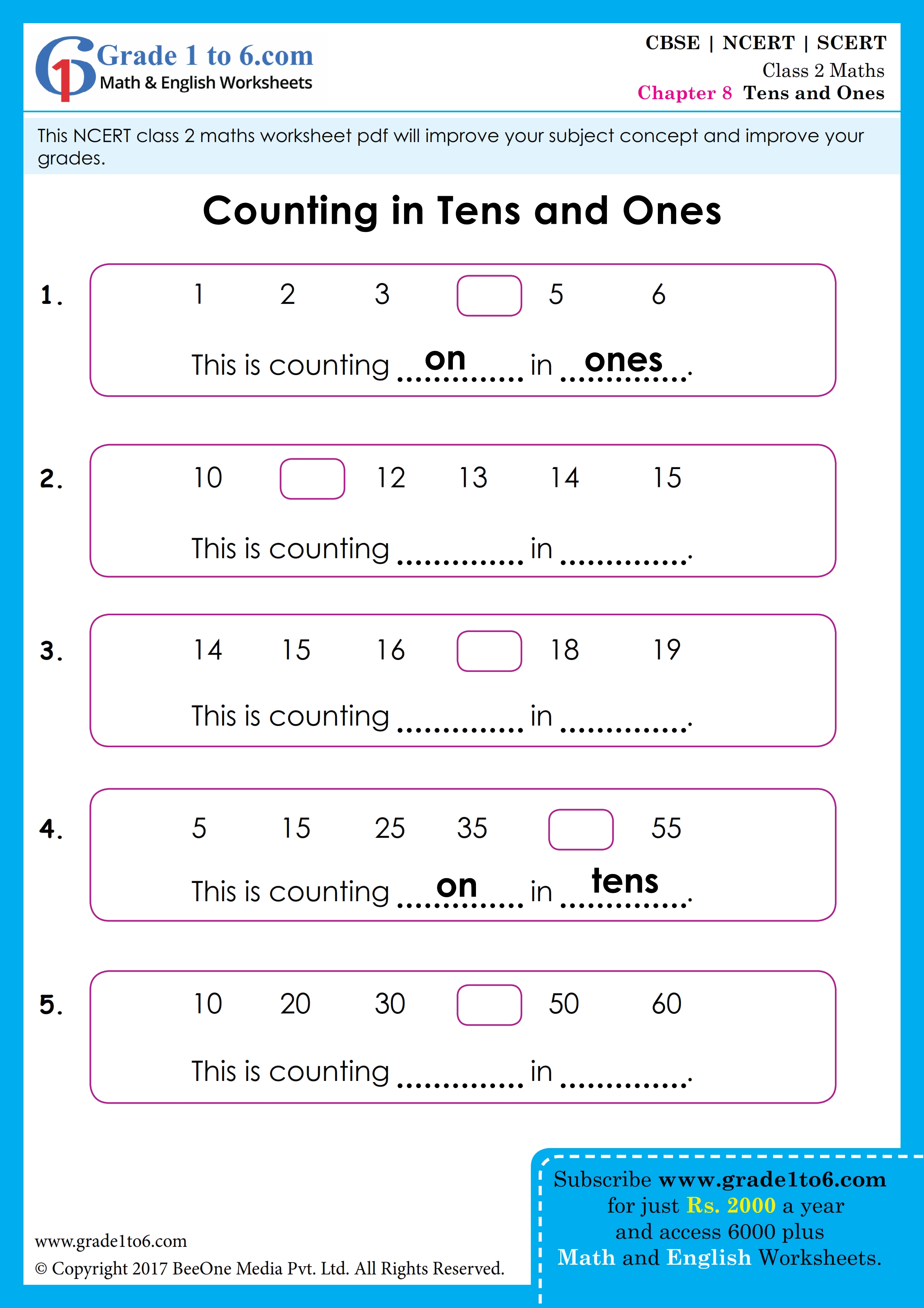 NCERT Class 2 Maths Worksheet | Grade1to6.com