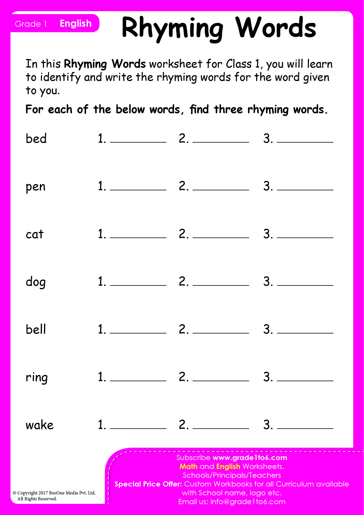 rhyming words worksheet for grade 2