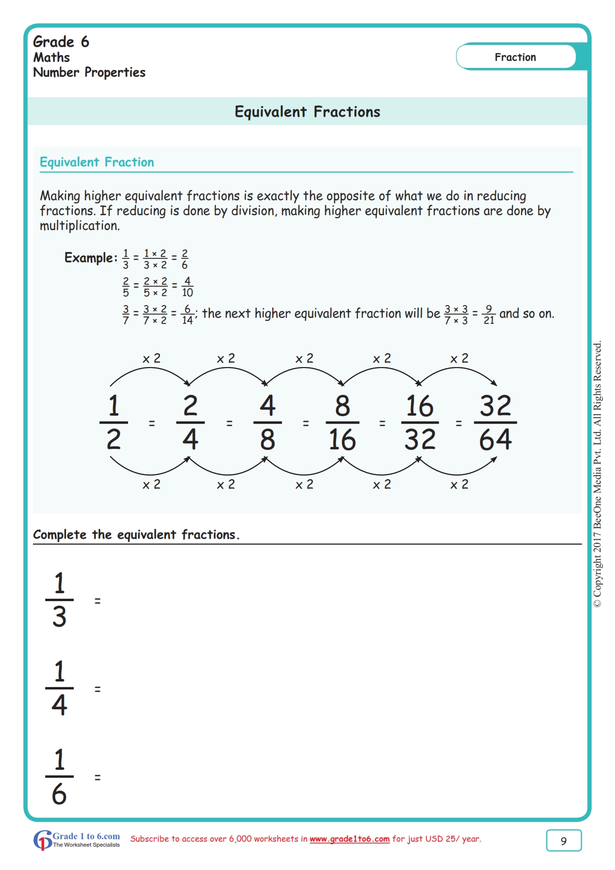 Grade 6 Fractions Worksheets