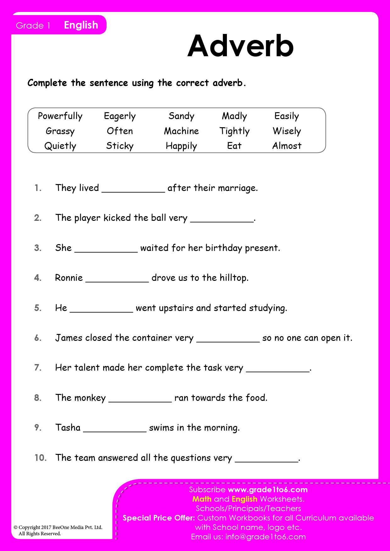 Adverb Worksheet For Grade 5