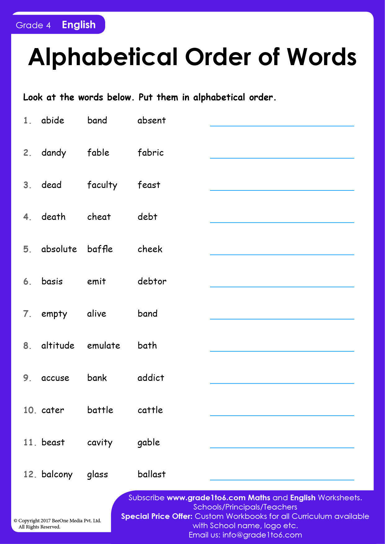 alphabetical order for spelling words