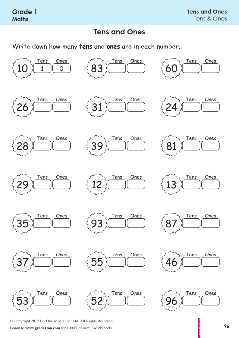 Tens And Ones Worksheet For Class 1 Grade 1 Tens And Ones Worksheets DIY Worksheet Ones
