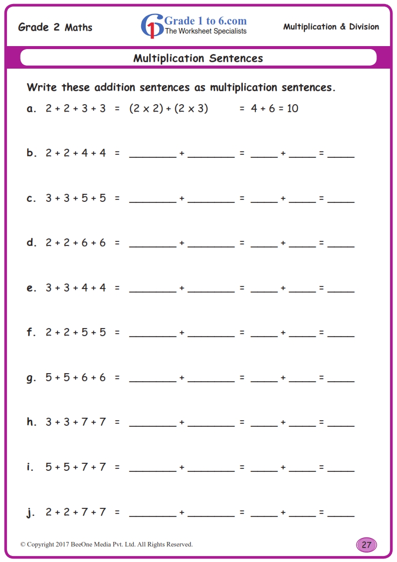 Multiplication As Repeated Worksheets www grade1to6