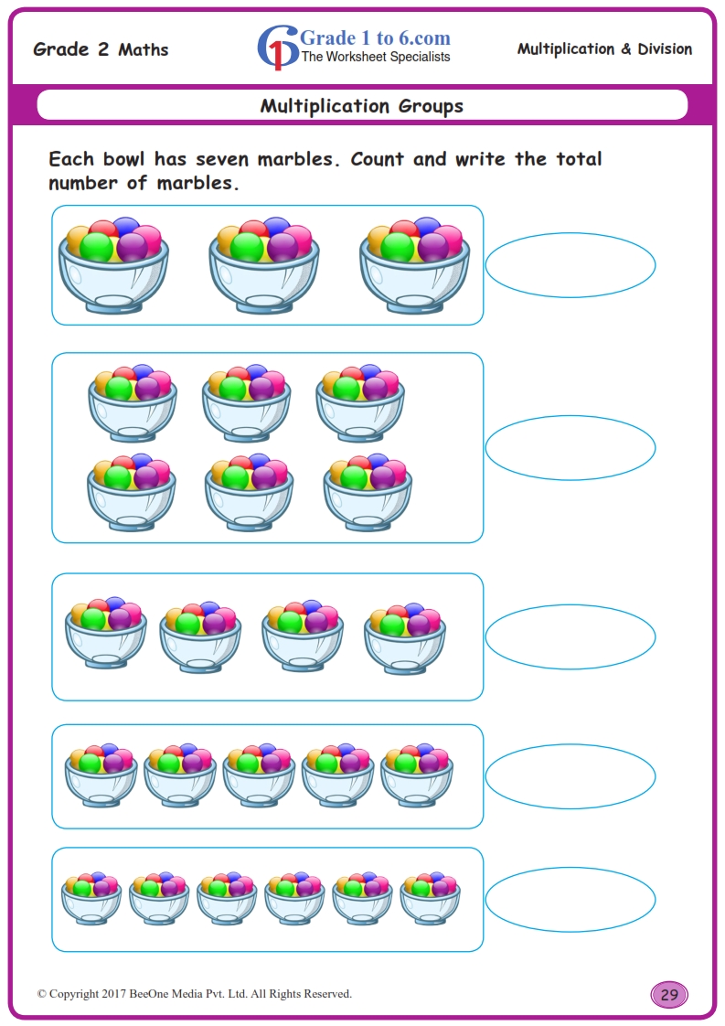 grade 2 multiplication by groups worksheets www grade1to6 com