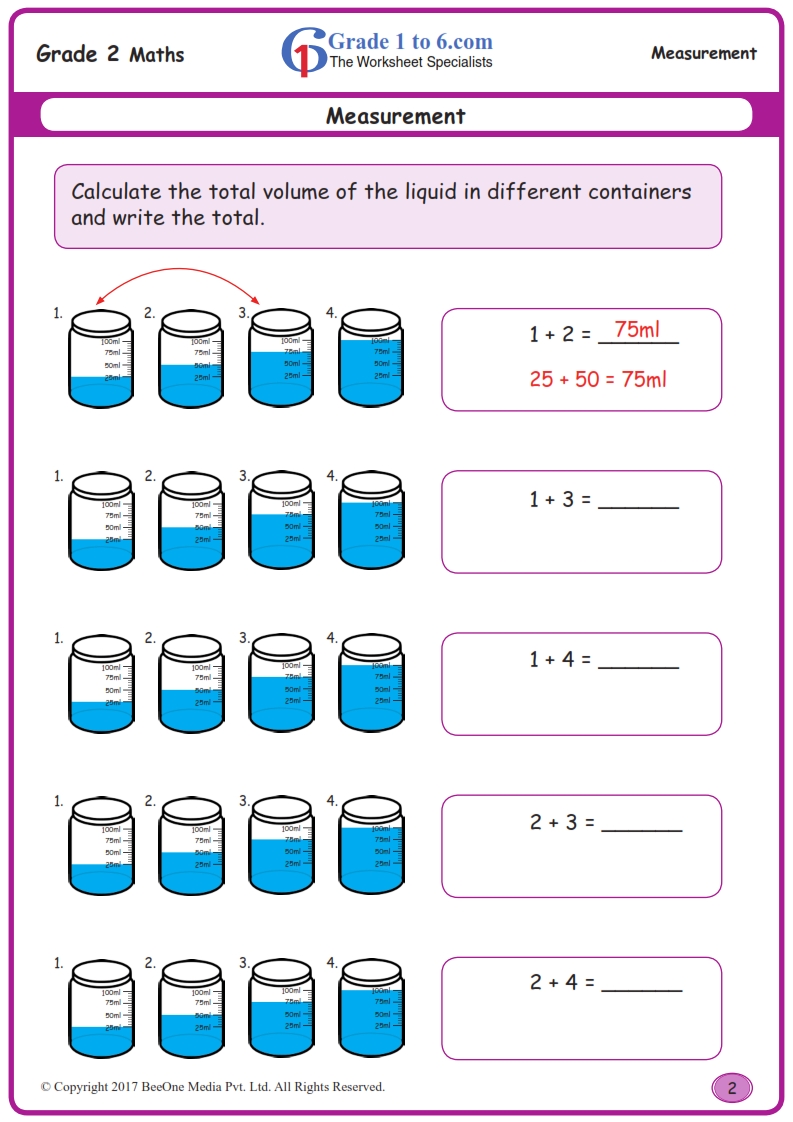 measuring liquid volume worksheets www grade1to6 com