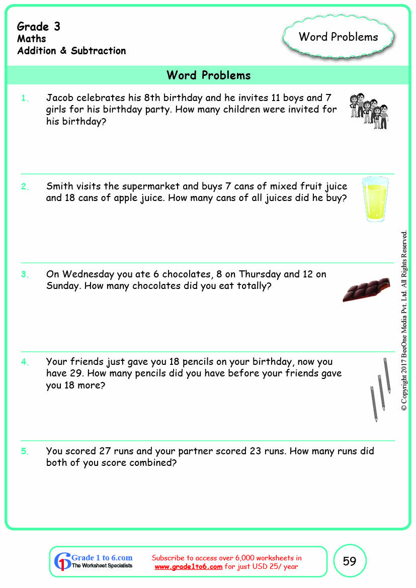 Grade 3 Addition Multi Step Word Problems Worksheets www grade1to6