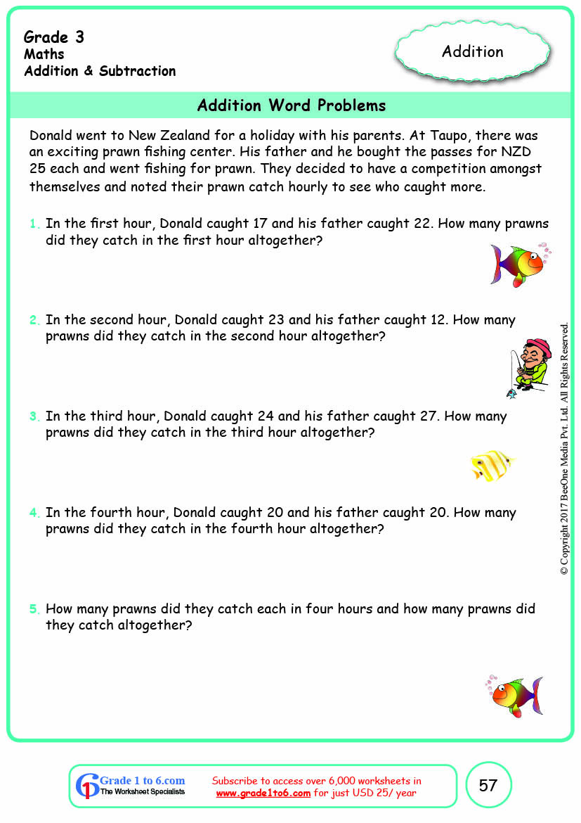Grade 3 Addition Word Problems Worksheets www grade1to6