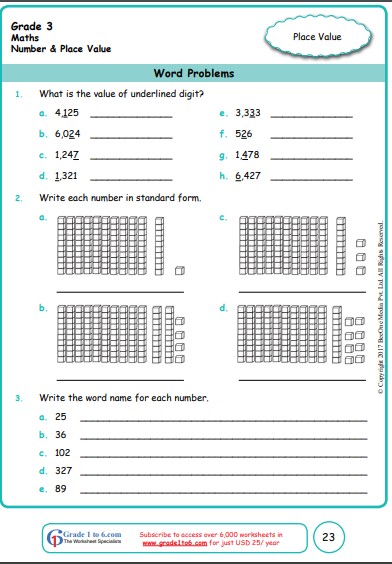 grade 3 word problems in place value worksheets www grade1to6 com
