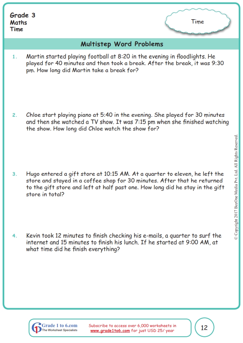 time word problems grade 3 worksheetswwwgrade1to6com
