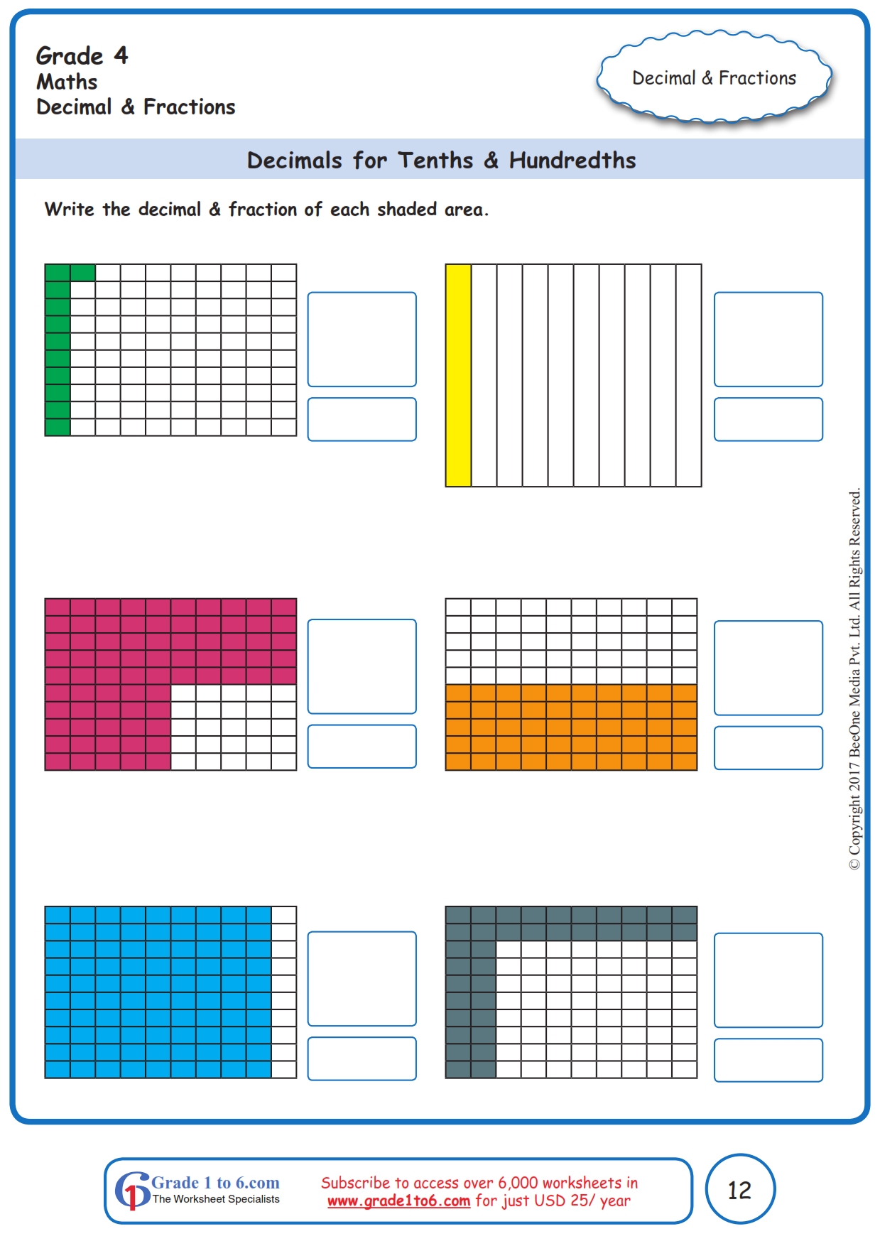 Grade 4 Decimals Tenths Worksheets www grade1to6