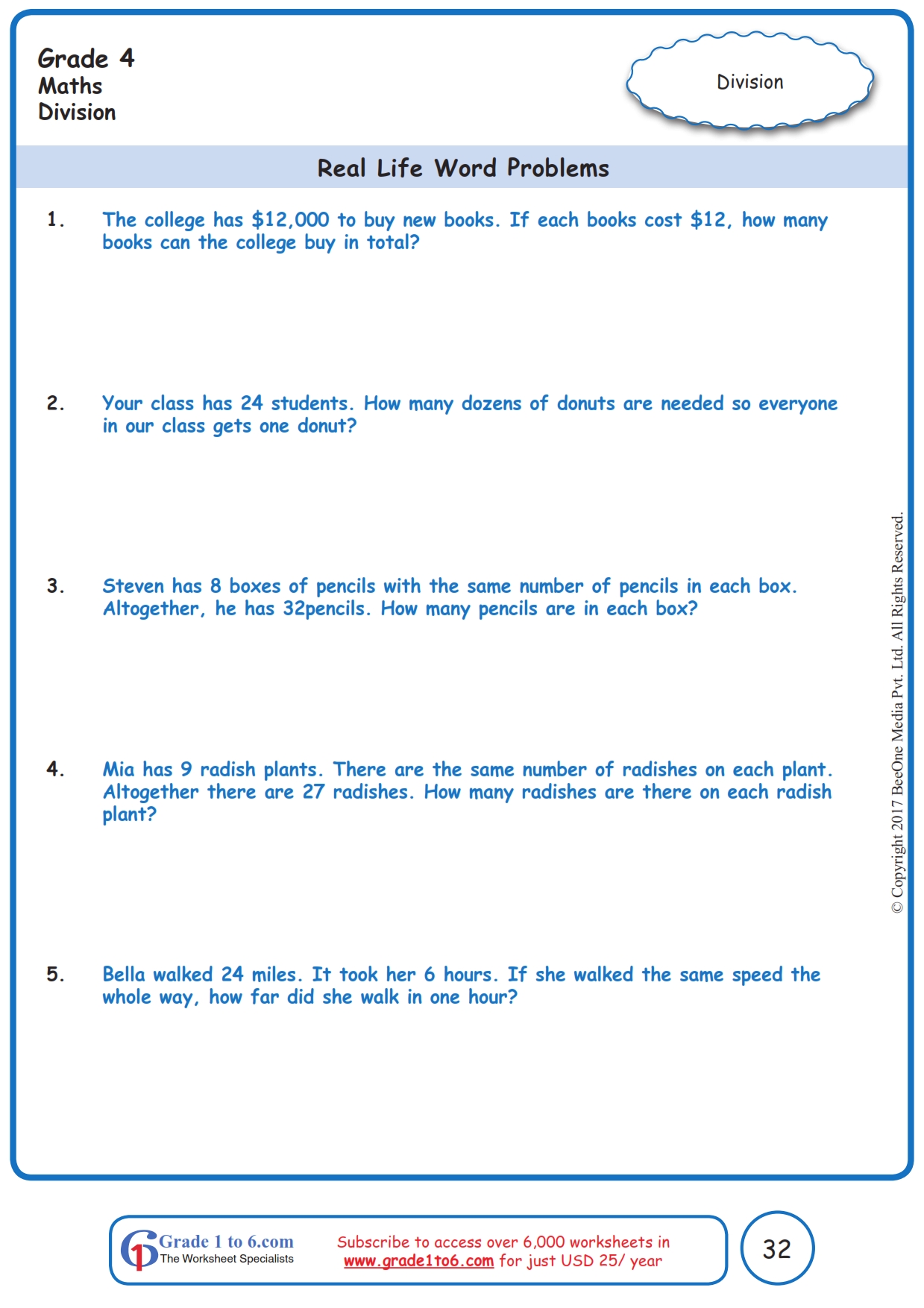 Division Word Problems Worksheets Grade 4 WorkSheet For Pre School