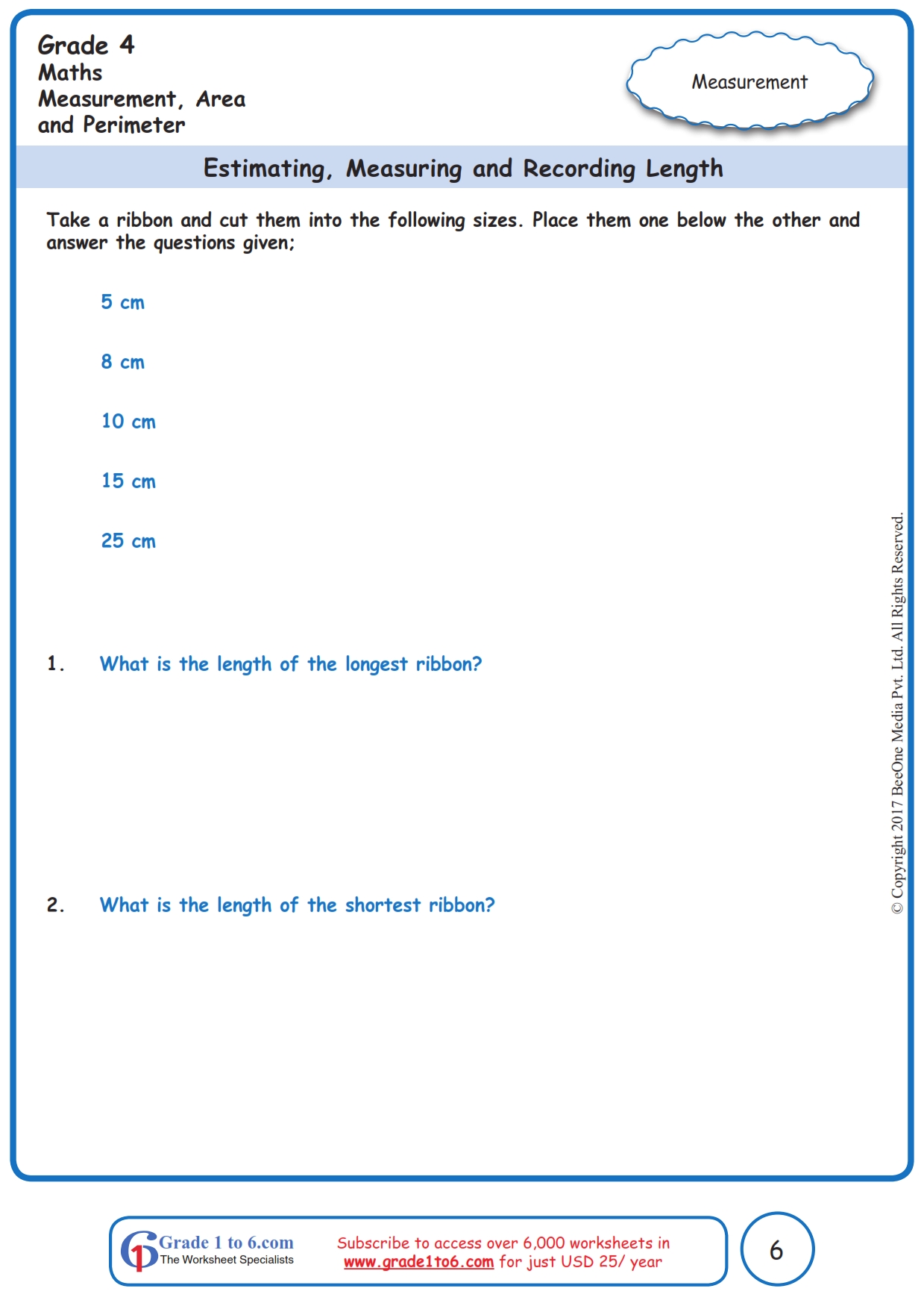 grade 4 measurement worksheets www grade1to6 com