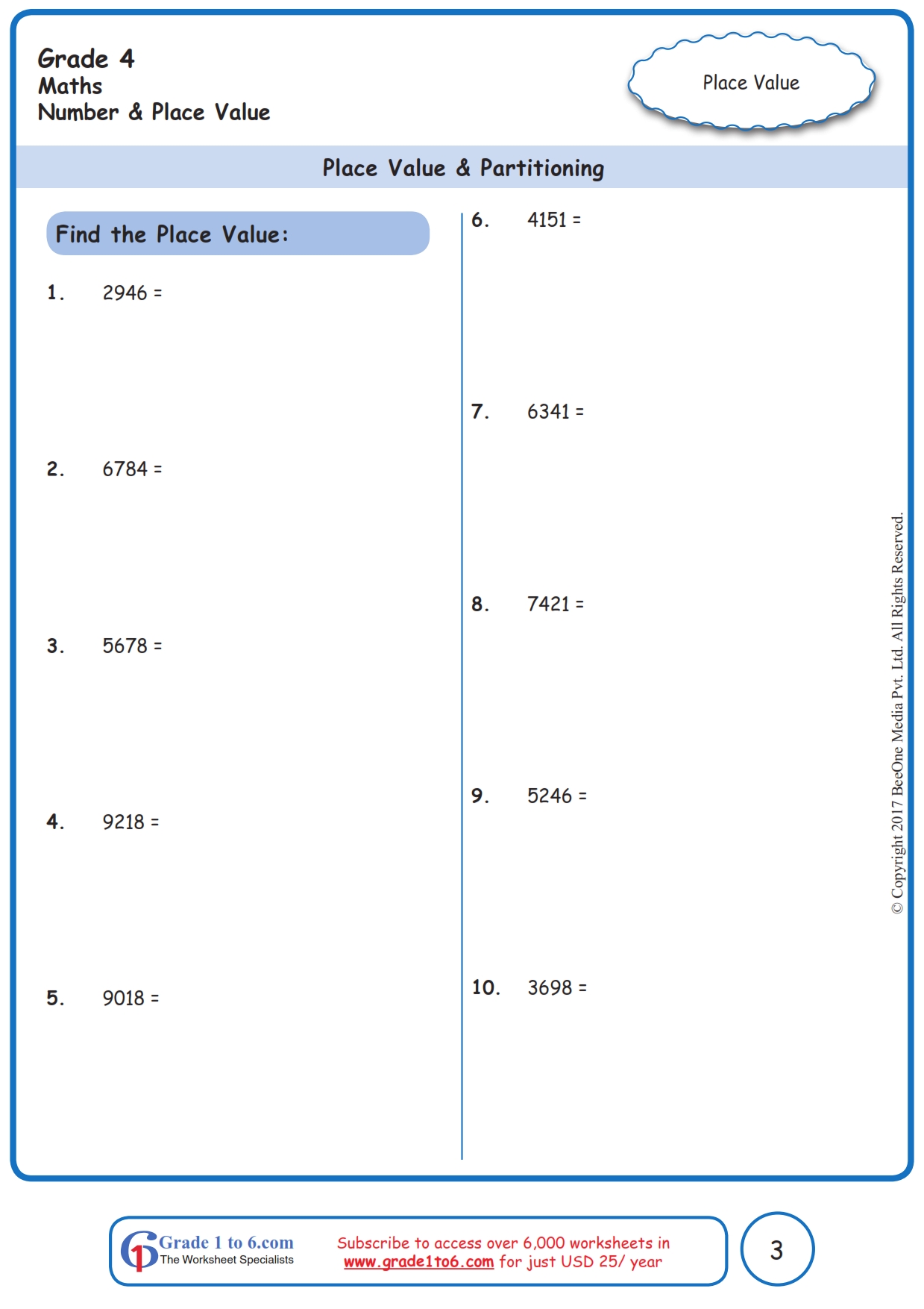 Grade 4 Place Value Worksheets www grade1to6