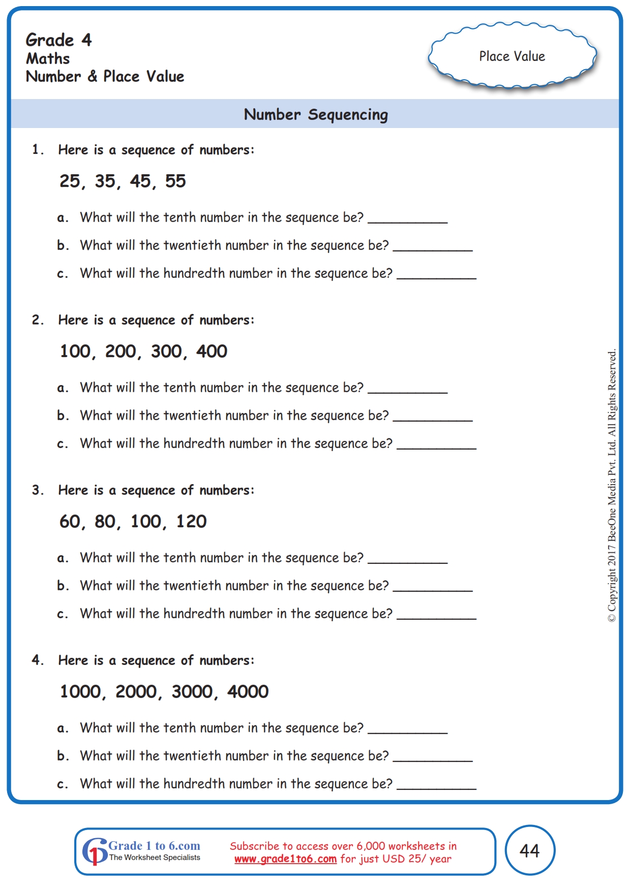 Number Patterns Worksheets For Grade 4