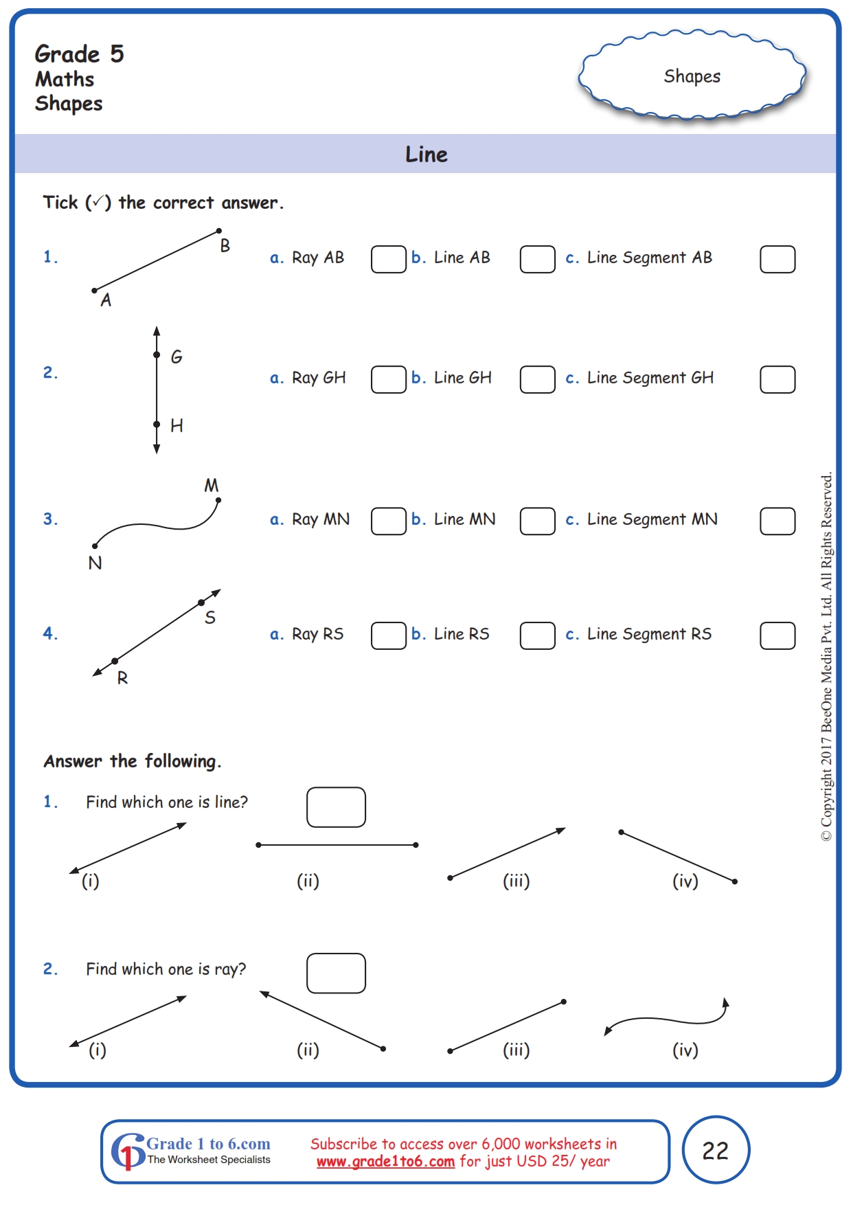 Lines Rays And Line Segments Worksheets Www Grade1to6 Com