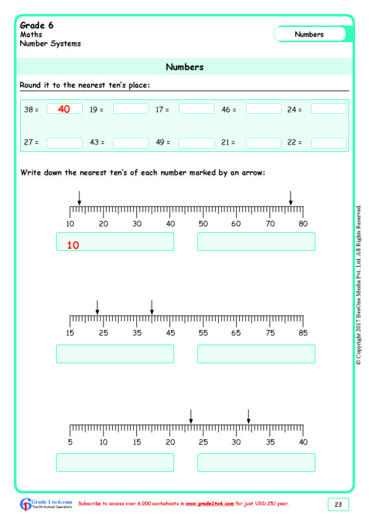 Rounding Numbers Worksheets|www.grade1to6.com