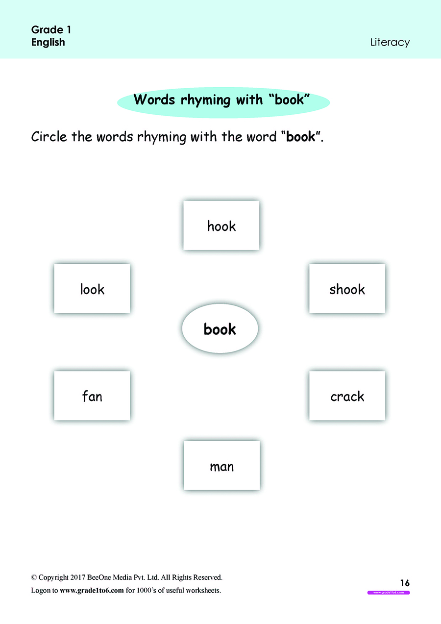 Rhyming Words Worksheets Free for Grade 1|Class 1|IB |CBSE|ICSE|K12