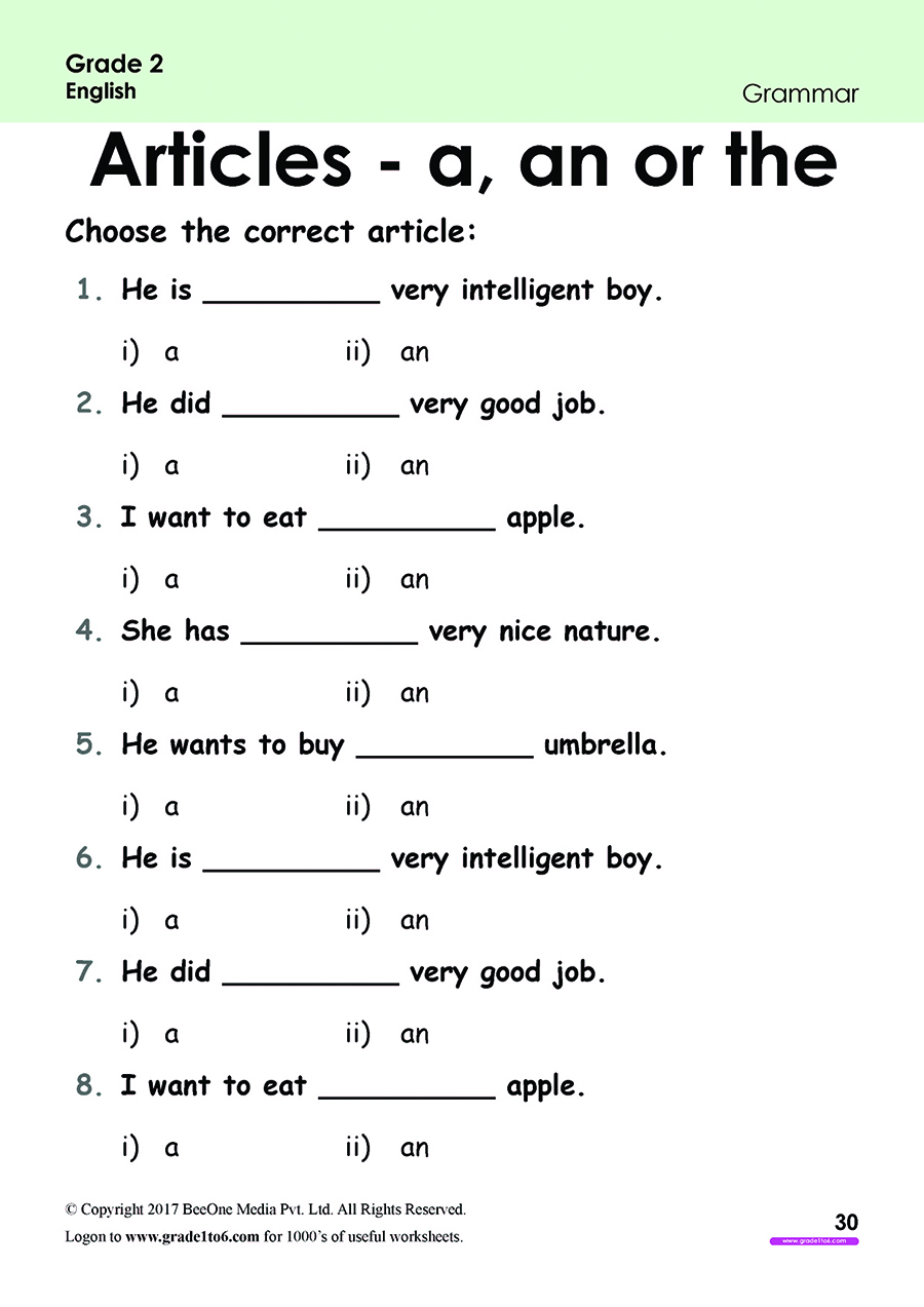 Class 2 English Grammar Worksheets With Answers Pdf