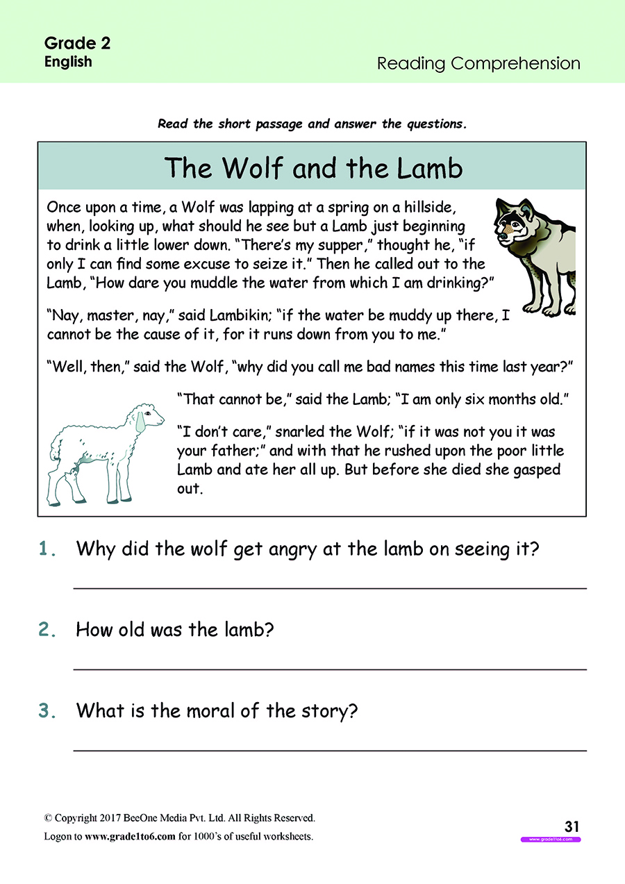 Free English Comprehension Worksheets For Grade 2