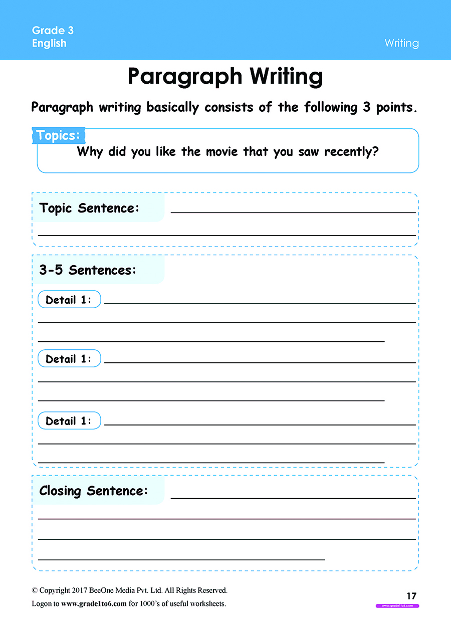 essay writing worksheet for grade 3